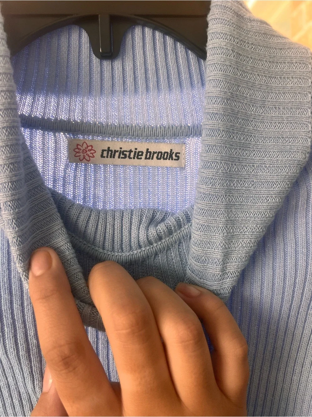 Vintage Christie Brooks Slate Blue Ribbed Turtleneck Short Sleeve Top - M - Picture 3 of 4